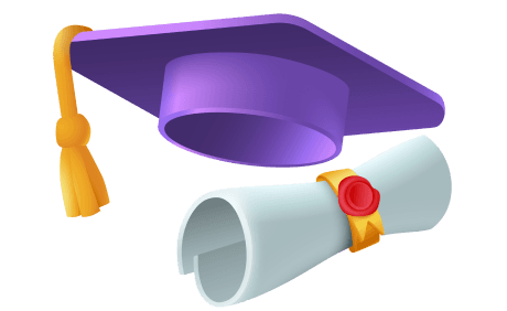 3D illustration of a graduation cap and diploma