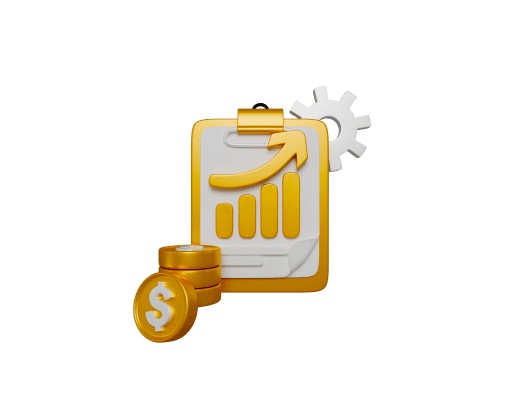 3D illustration of a chart and coins representing financial services